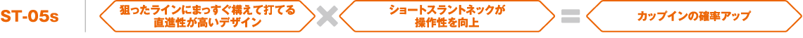 ST-05s狙ったラインにまっすぐ構えて打てる直進性が高いデザイン×ショートスラントネックが操作性を向上＝カップインの確率アップ
